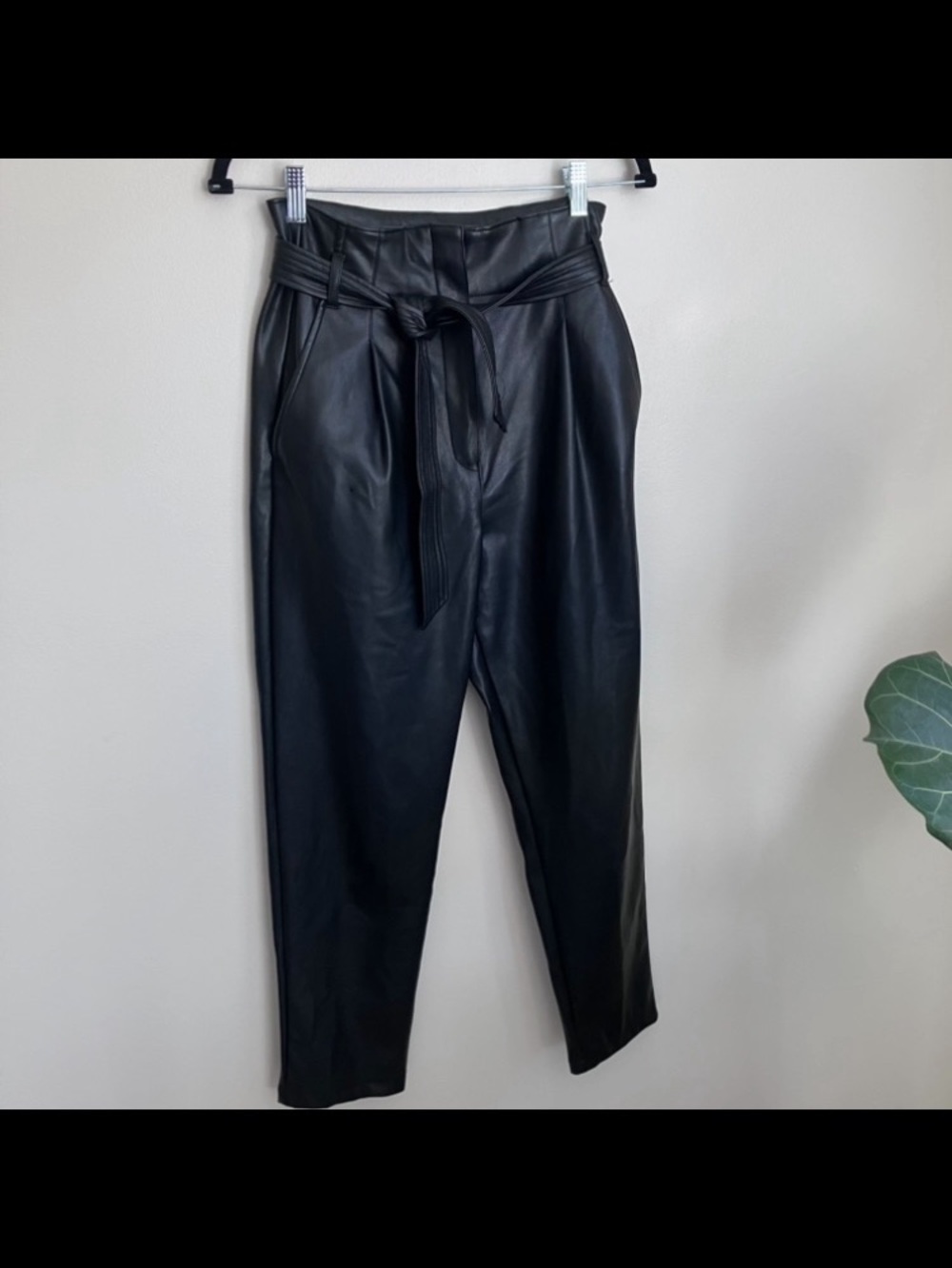 Dynamite Faux Leather High Waisted Paperbag Waist Pants with Tie